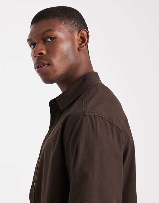 ASOS DESIGN Long Sleeve Shirt In Brown Ripstop