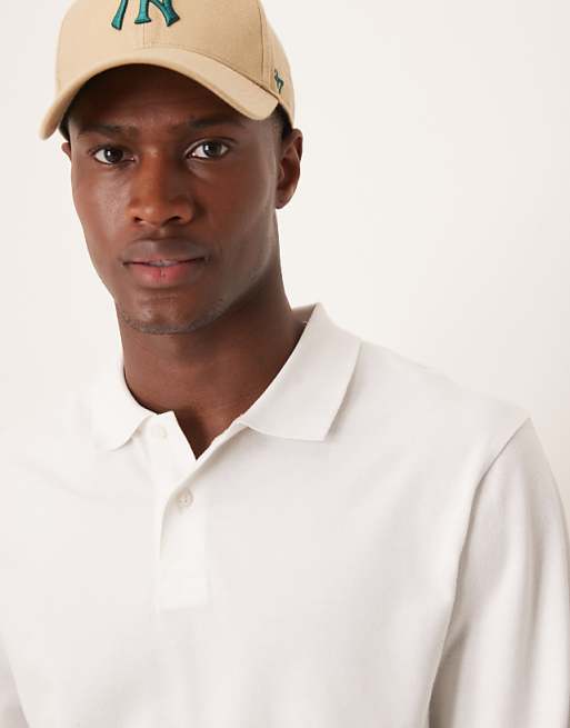 ASOS DESIGN Long Sleeve Smart Polo In White Pique