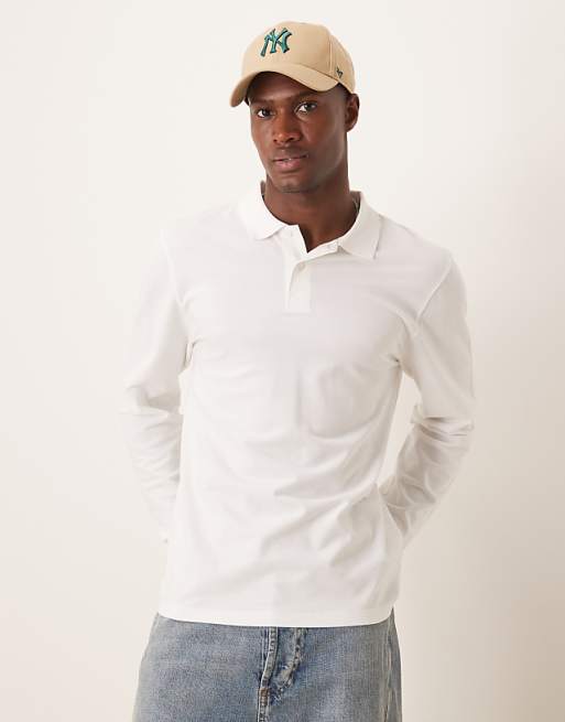 ASOS DESIGN long sleeve smart polo in white pique