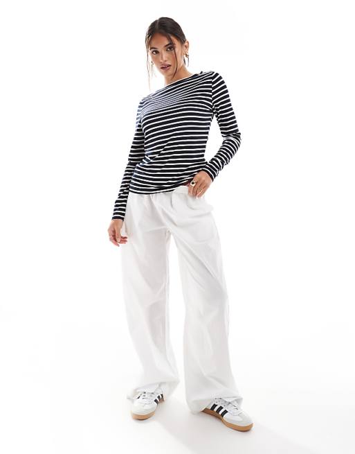 ASOS DESIGN Long Sleeve Striped T-shirt In Navy