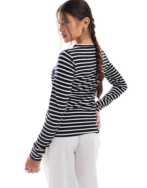 ASOS DESIGN Long Sleeve Striped T-shirt In Navy