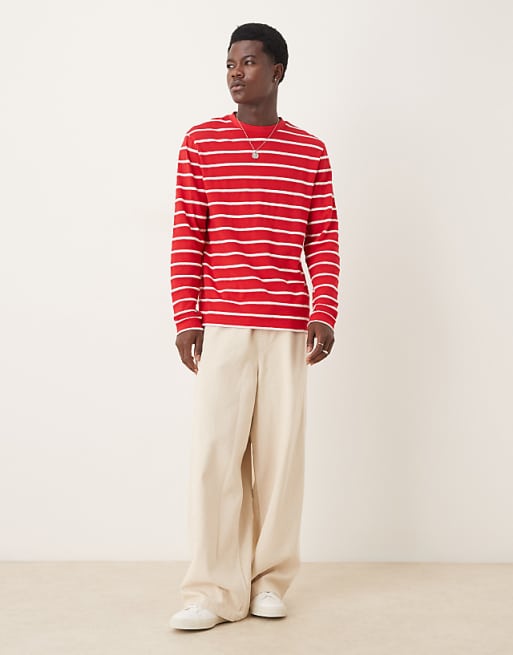ASOS DESIGN Long Sleeve T-shirt In Red And White Stripe