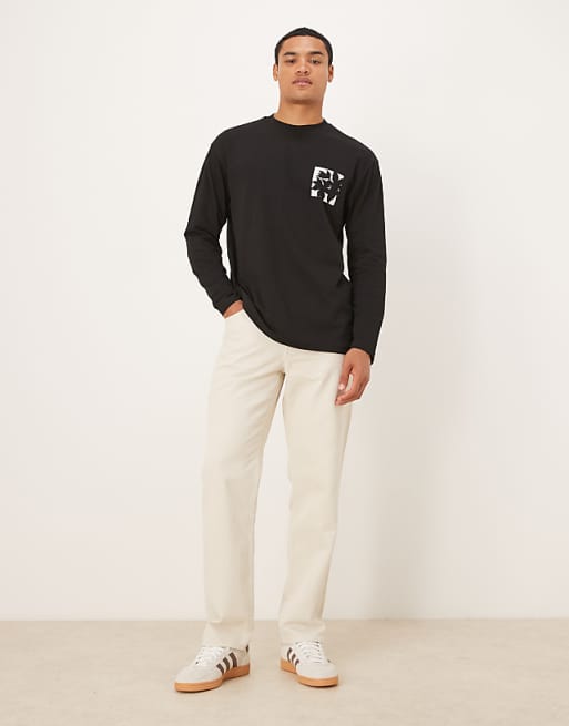 ASOS DESIGN Long Sleeve T-shirt With Small Flower Chest Print In Black