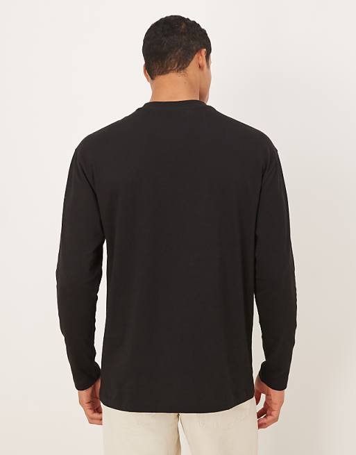 ASOS DESIGN Long Sleeve T-shirt With Small Flower Chest Print In Black