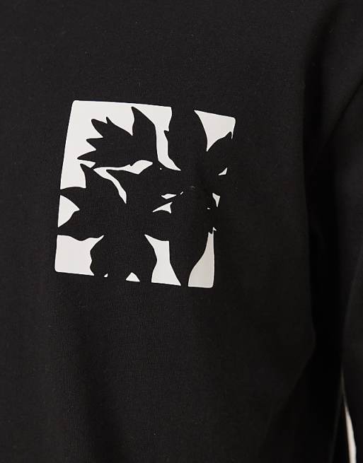 ASOS DESIGN Long Sleeve T-shirt With Small Flower Chest Print In Black
