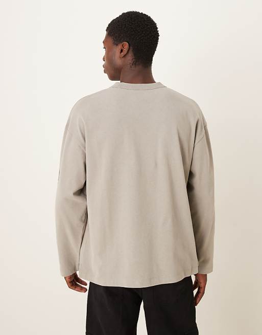 ASOS DESIGN Long Sleeve T-shirt With Sun Chaser Graphic In Washed Stone