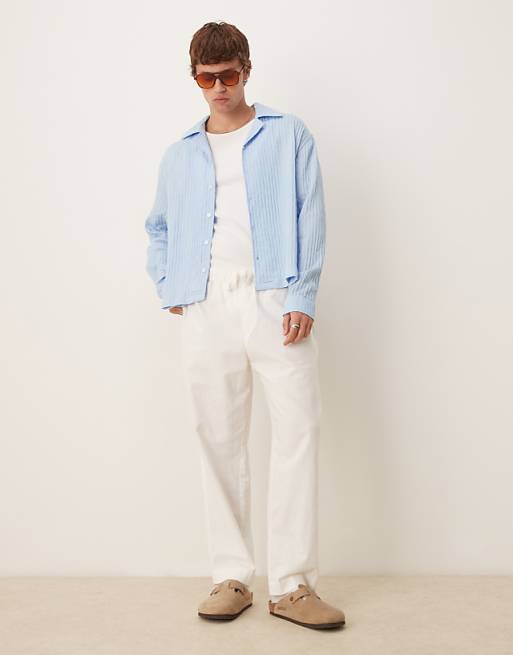 ASOS DESIGN Long Sleeved Sheer Stripe Shirt In Pale Blue