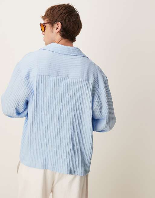 ASOS DESIGN Long Sleeved Sheer Stripe Shirt In Pale Blue