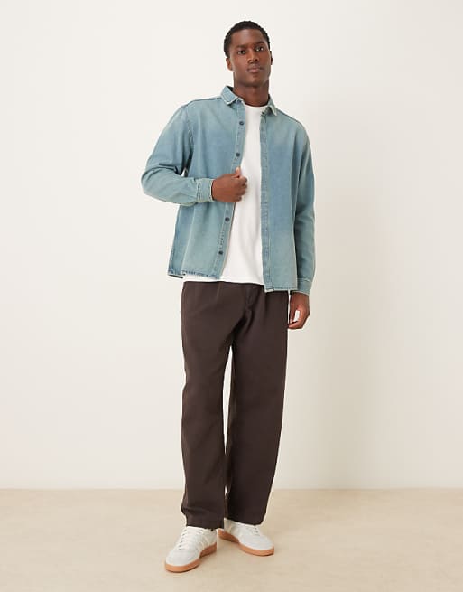 ASOS DESIGN Long Sleeved Shirt In Light Wash Denim