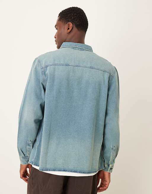 ASOS DESIGN Long Sleeved Shirt In Light Wash Denim