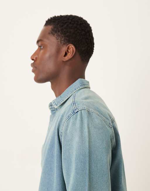 ASOS DESIGN Long Sleeved Shirt In Light Wash Denim