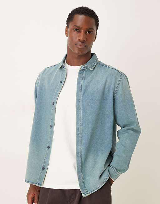 ASOS DESIGN long sleeved shirt in light wash denim