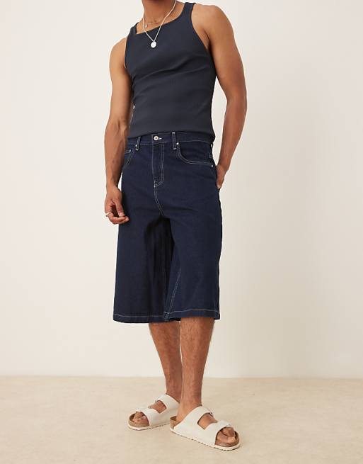 ASOS DESIGN longer length denim jort in indigo