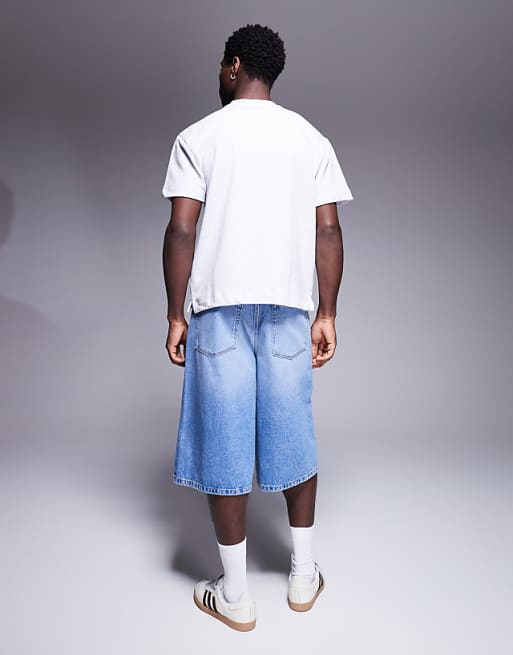 ASOS DESIGN Longer Length Denim Jort In Light Wash Blue