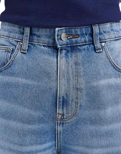 ASOS DESIGN Longer Length Denim Jort In Light Wash Blue