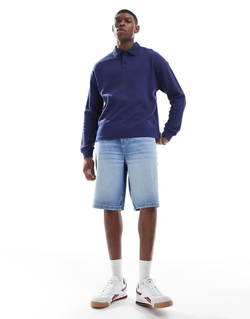 ASOS DESIGN longer length denim jort in light wash blue