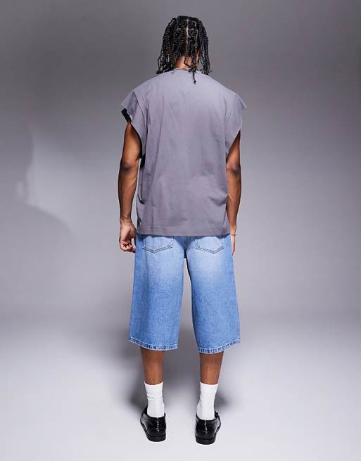 ASOS DESIGN Longer Length Denim Jort In Light Wash Blue