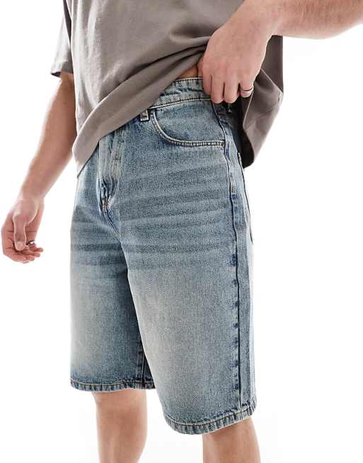 ASOS DESIGN Longer Length Denim Jort In Light Wash Blue With Tint