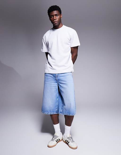 ASOS DESIGN longer length denim jort in light wash blue