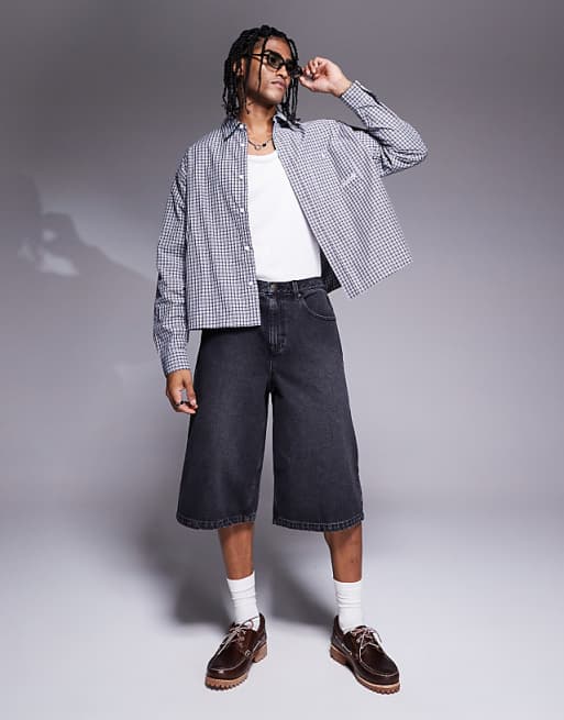 ASOS DESIGN longer length denim jort in washed black