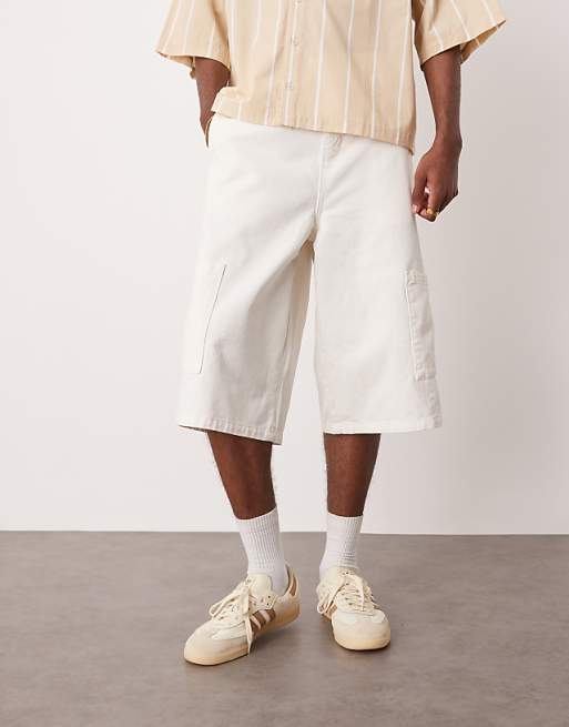 ASOS DESIGN Longer Length Pull On Cargo Shorts In White