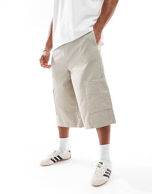 ASOS DESIGN longer length pull on cargo shorts in grey