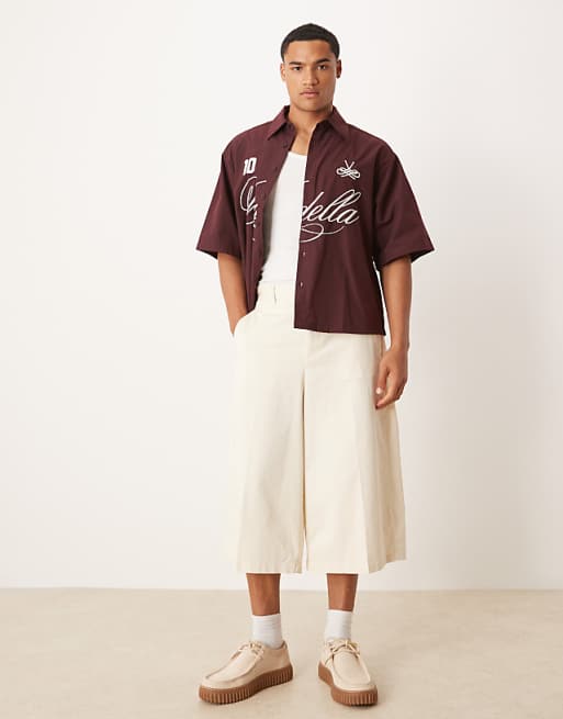 ASOS DESIGN longline extreme wide leg short in beige