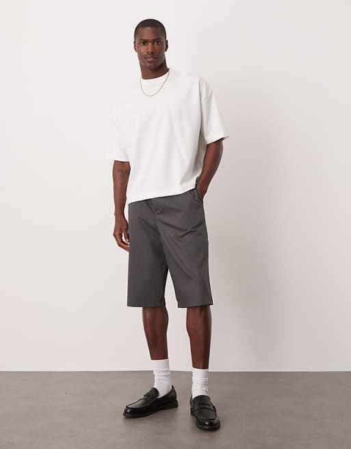 ASOS DESIGN longline wide leg short in khaki
