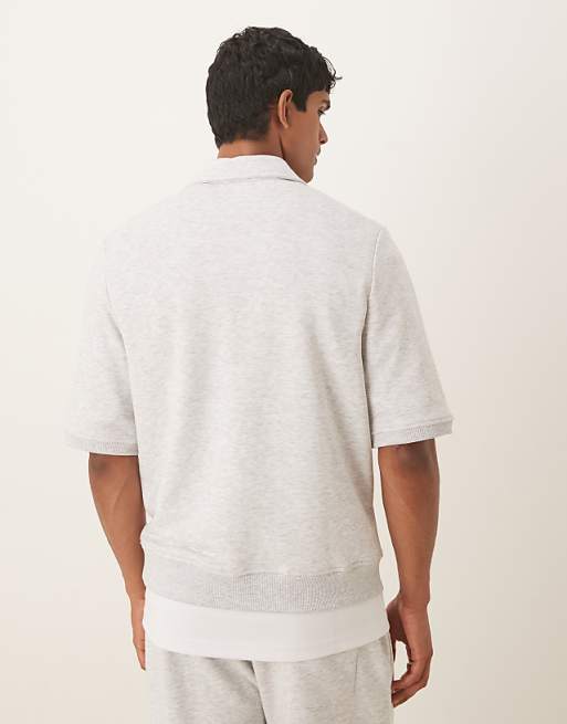 ASOS DESIGN Loopback Short Sleeve Sweatshirt With Zip In Grey Marl