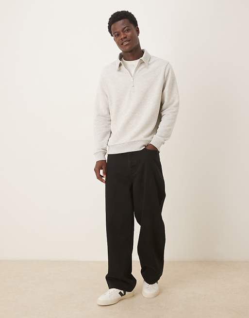ASOS DESIGN Loopback Sweatshirt With Zip In Stone
