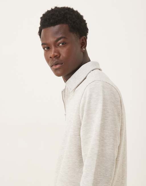 ASOS DESIGN Loopback Sweatshirt With Zip In Stone