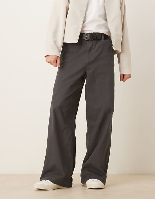 ASOS DESIGN Loose Chinos In Charcoal