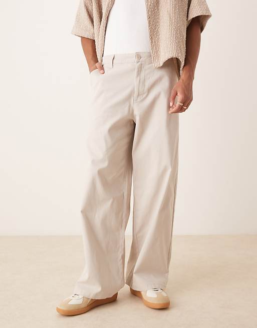 ASOS DESIGN Loose Chinos In Stone