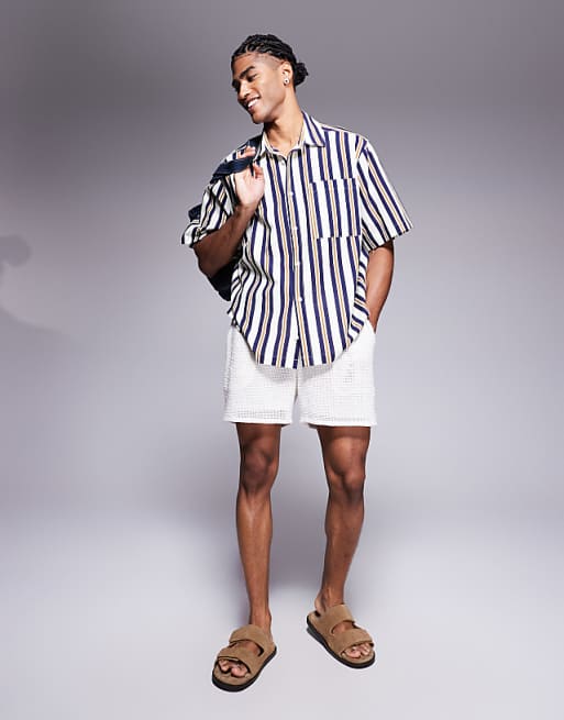 ASOS DESIGN Loose Fit Shirt In Blue Stripe