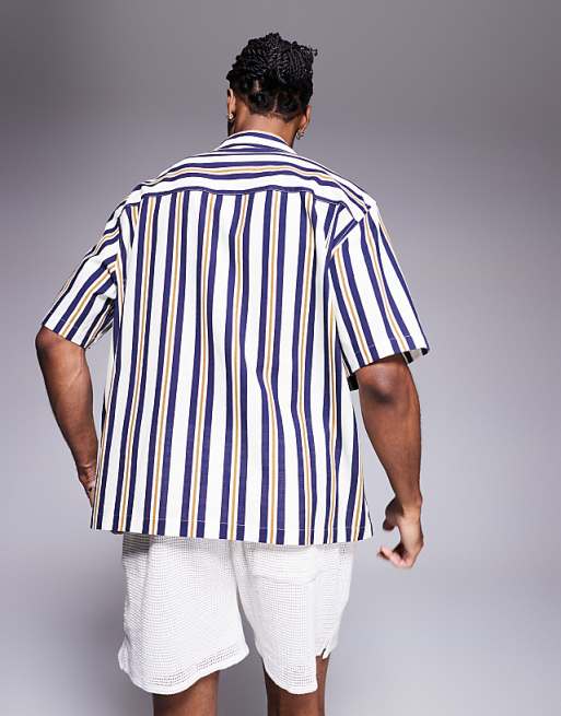 ASOS DESIGN Loose Fit Shirt In Blue Stripe