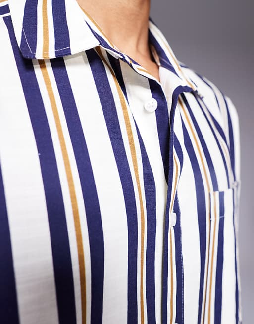 ASOS DESIGN Loose Fit Shirt In Blue Stripe