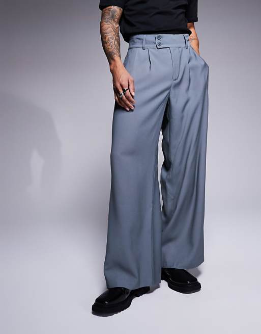 ASOS DESIGN loose fit smart trousers with wide waistband in grey