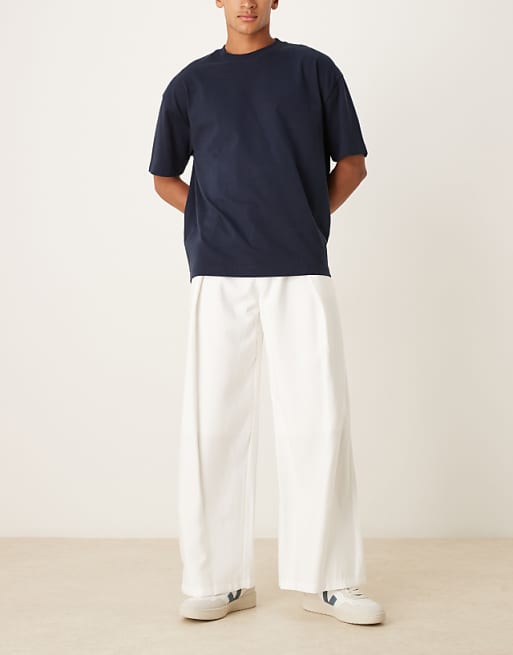 ASOS DESIGN Loose Fit Trousers With Deep Pleat Detail In White