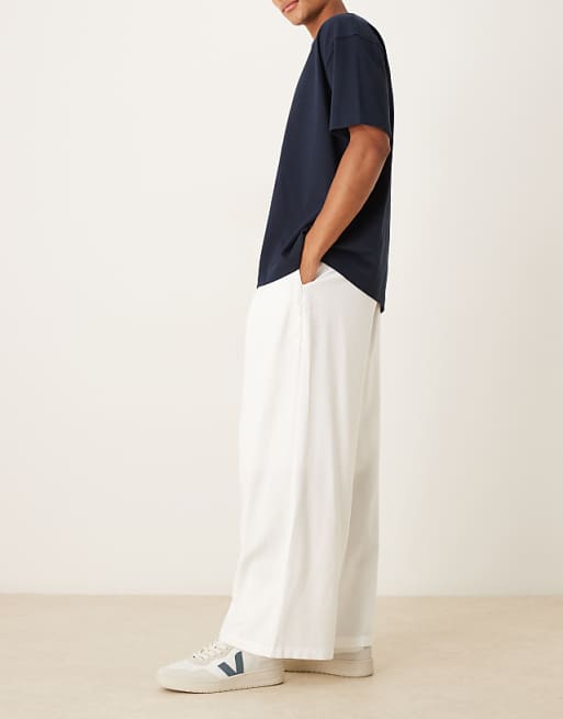ASOS DESIGN Loose Fit Trousers With Deep Pleat Detail In White
