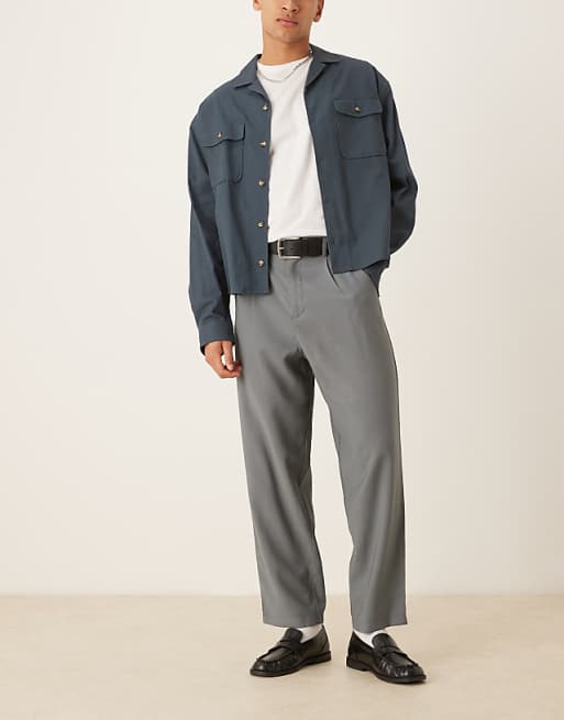 ASOS DESIGN Loose Skater Fit Smart Trousers In Grey