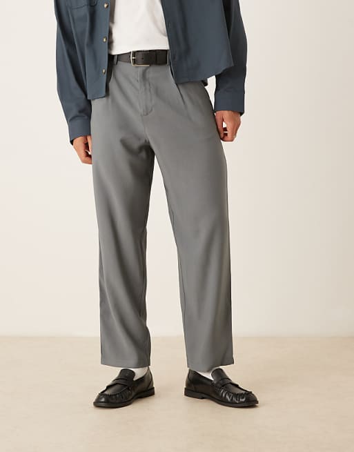 ASOS DESIGN loose skater fit smart trousers in grey