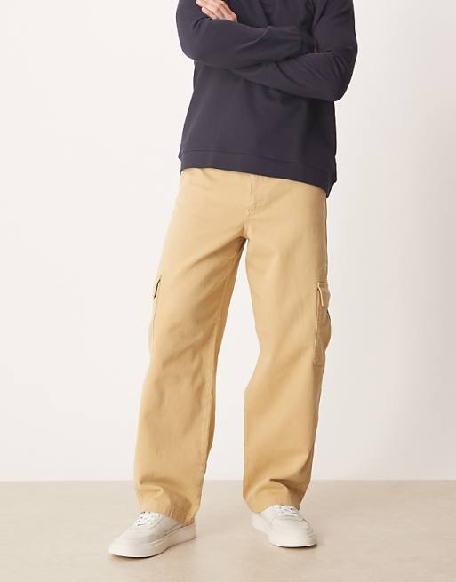ASOS DESIGN Loose Straight Cargo Trousers In Beige