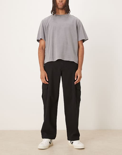 ASOS DESIGN loose straight cargos in black