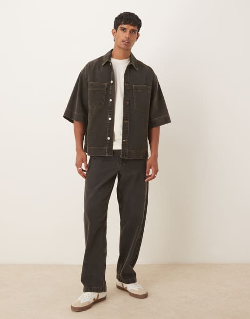 ASOS DESIGN Loose Straight Co-ord In Brown Wash