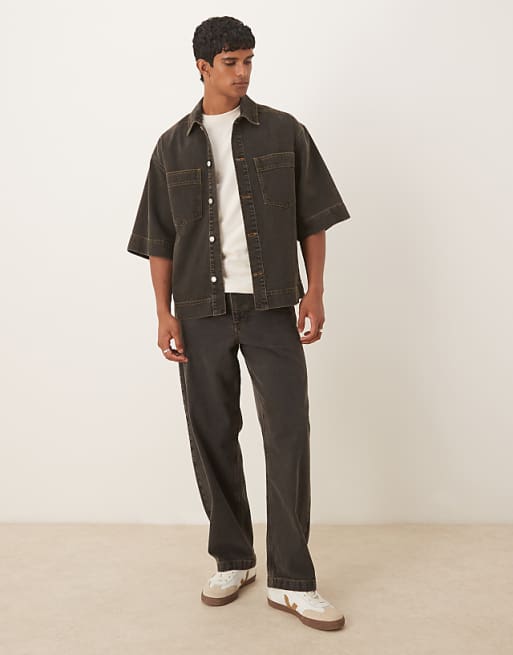 ASOS DESIGN loose straight co-ord in brown wash