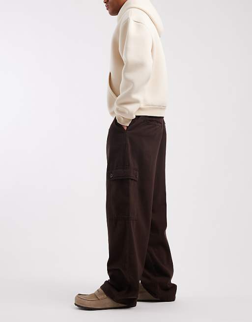 ASOS DESIGN Loose Straight Fit Cargo Trousers In Brown