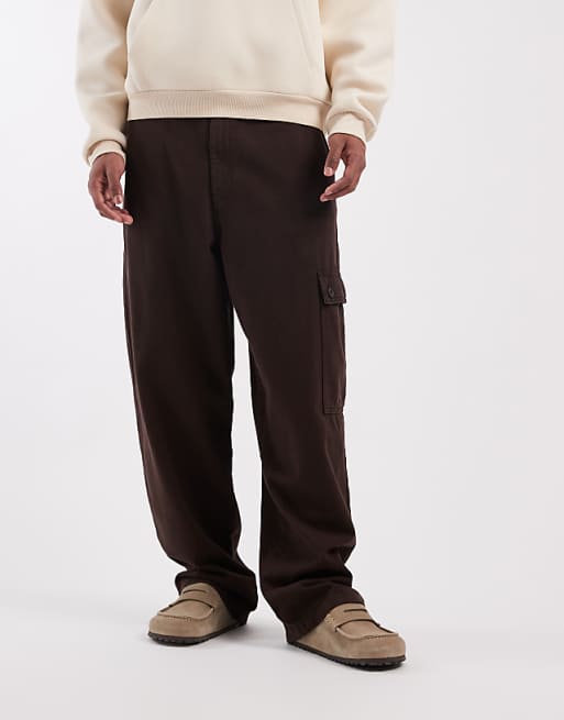 ASOS DESIGN loose straight fit cargo trousers in brown