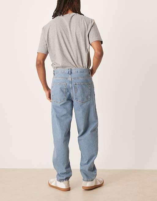 ASOS DESIGN Loose Straight Fit Subtle Green Tint Light Wash Jeans