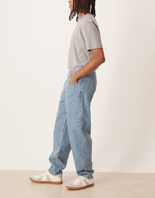 ASOS DESIGN Loose Straight Fit Subtle Green Tint Light Wash Jeans