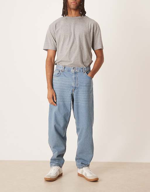 ASOS DESIGN loose straight fit subtle green tint light wash jeans